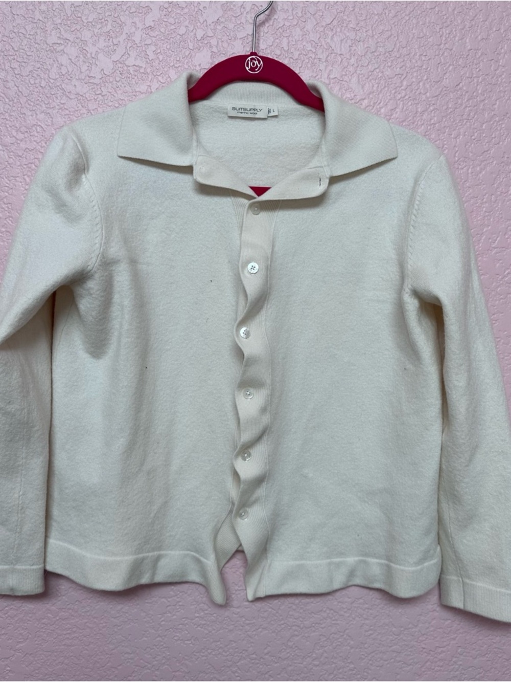 Suitsupply Cream Merino Wool Polo Cardigan